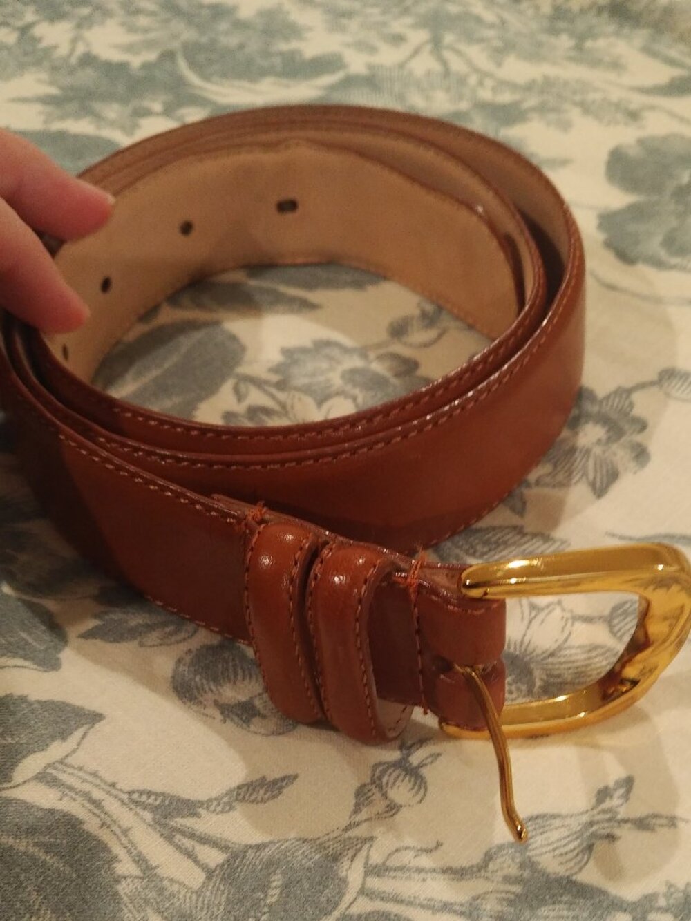 Talbots Tan Genuine Leather Belt With Gold Buckle